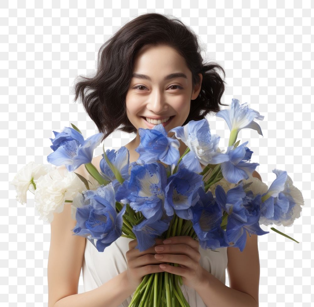 PNG Happy bride holding a blue iris flower bouquet portrait adult plant.