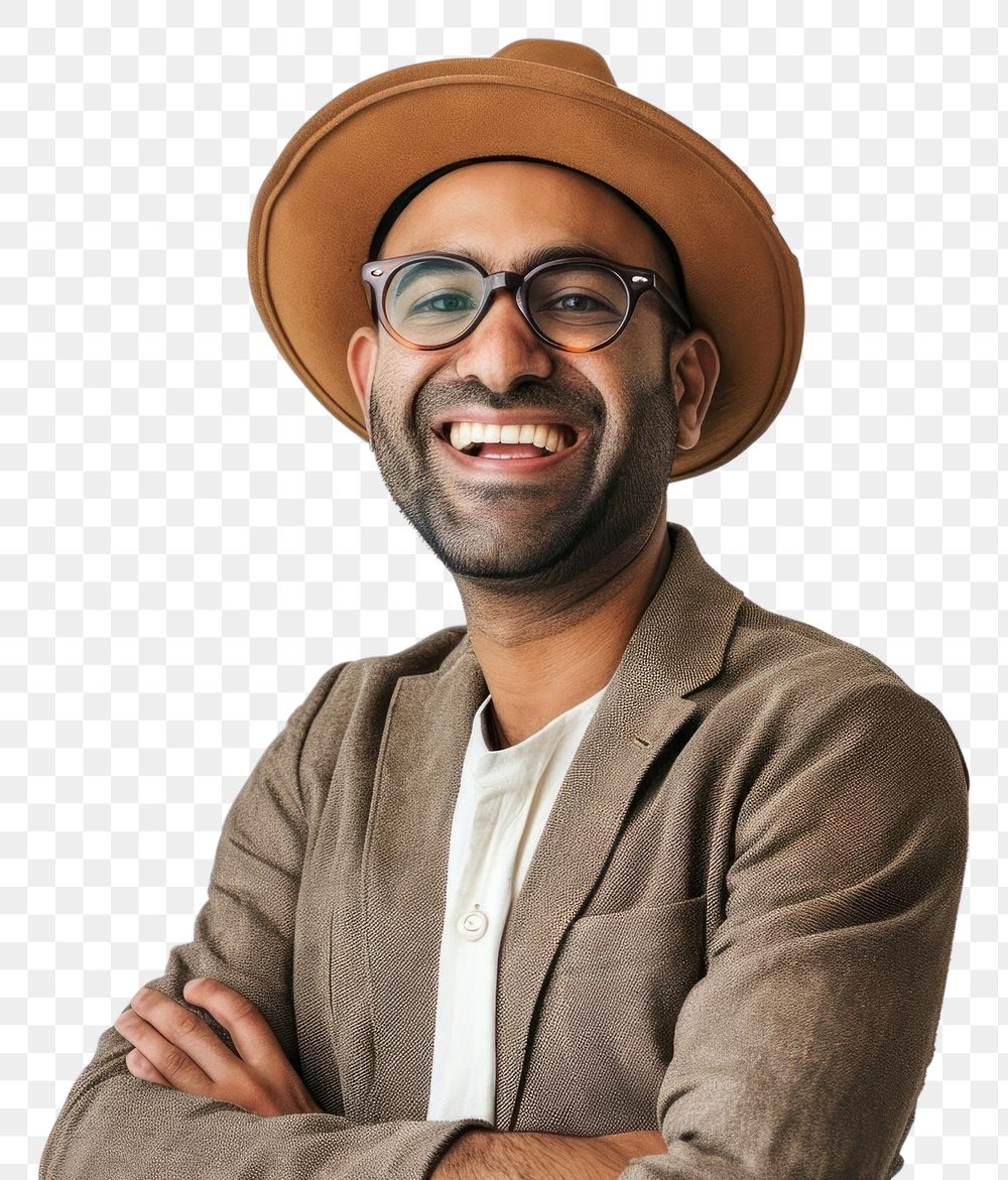 PNG Fashionable indian man laughing portrait glasses.