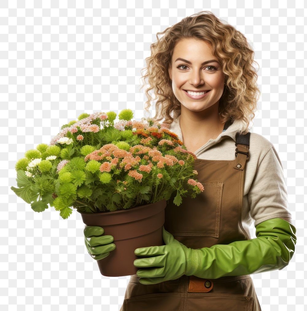 PNG A happy female gardener crossing her arms gardening adult white background.