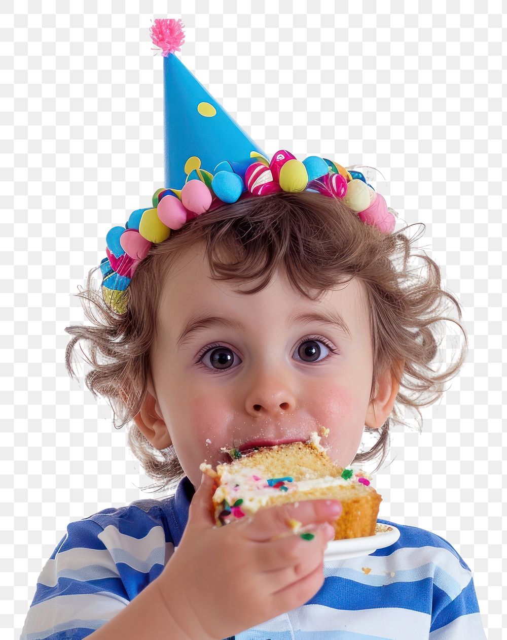 PNG Kid eating cake party baby food.