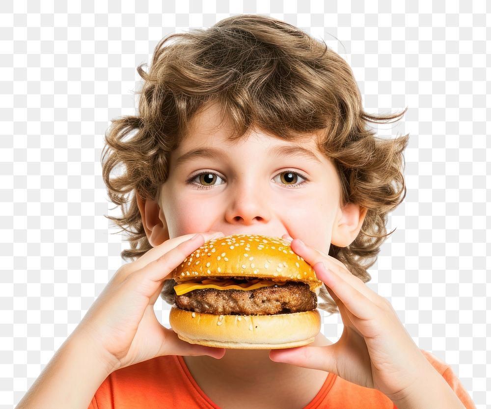 PNG Kid eating burger food hamburger hairstyle.