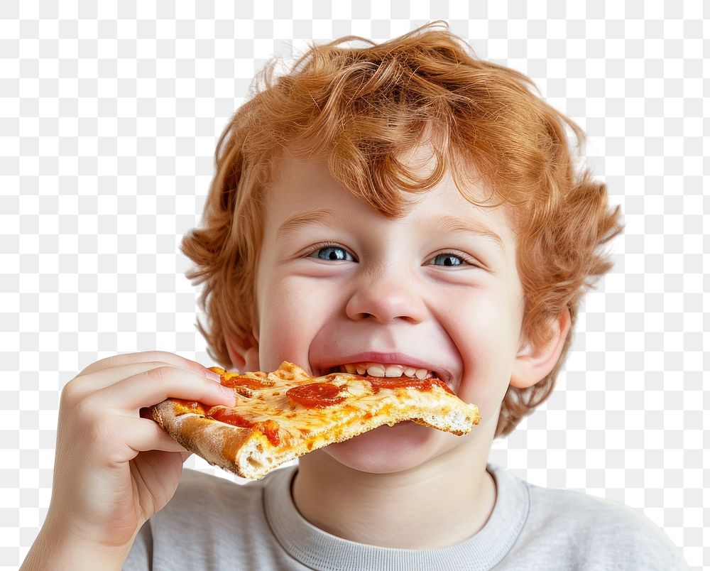 PNG Kid eating pizza biting food baby.