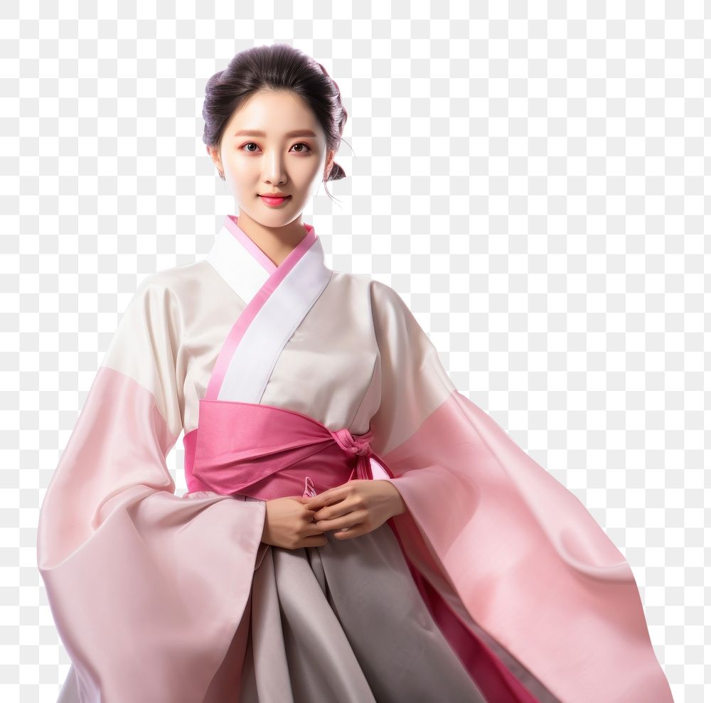 PNG A Korean woman wearing traditional Hanbok robe fashion dress adult.