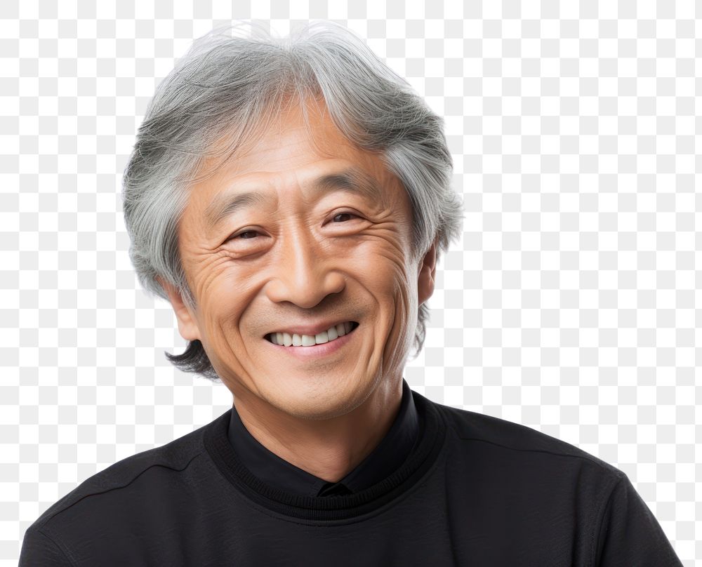 PNG A senior Korean man smiling adult smile white background.