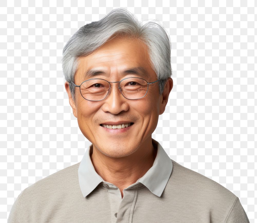 PNG A senior Korean man smiling portrait glasses adult.