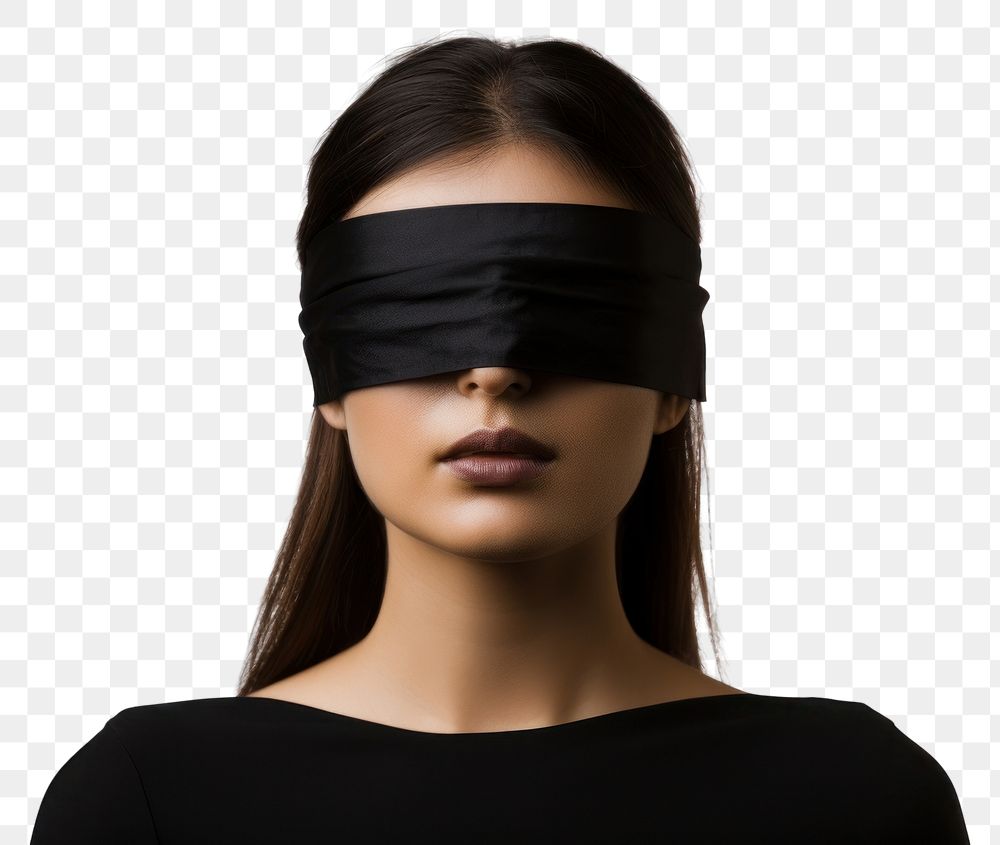 PNG  Woman blindfolded adult black white background.