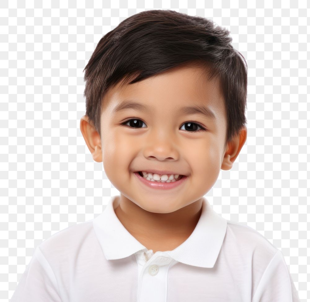 PNG  Filipino kid portrait smile white background.