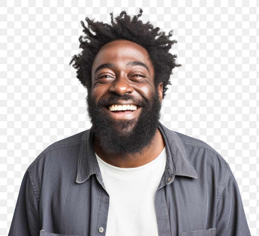 PNG  Black man portrait cheerful beard.