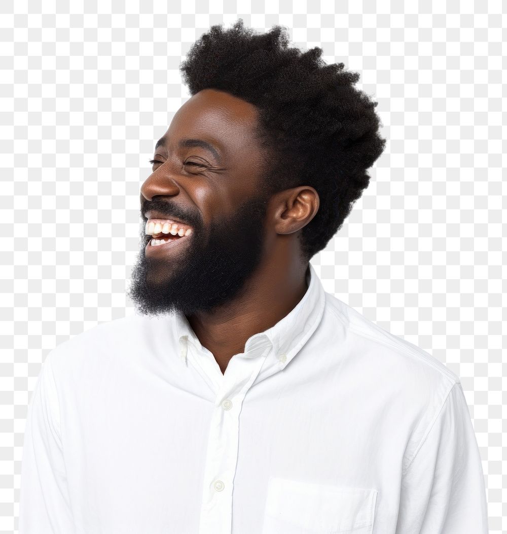 PNG  Black man cheerful portrait laughing.