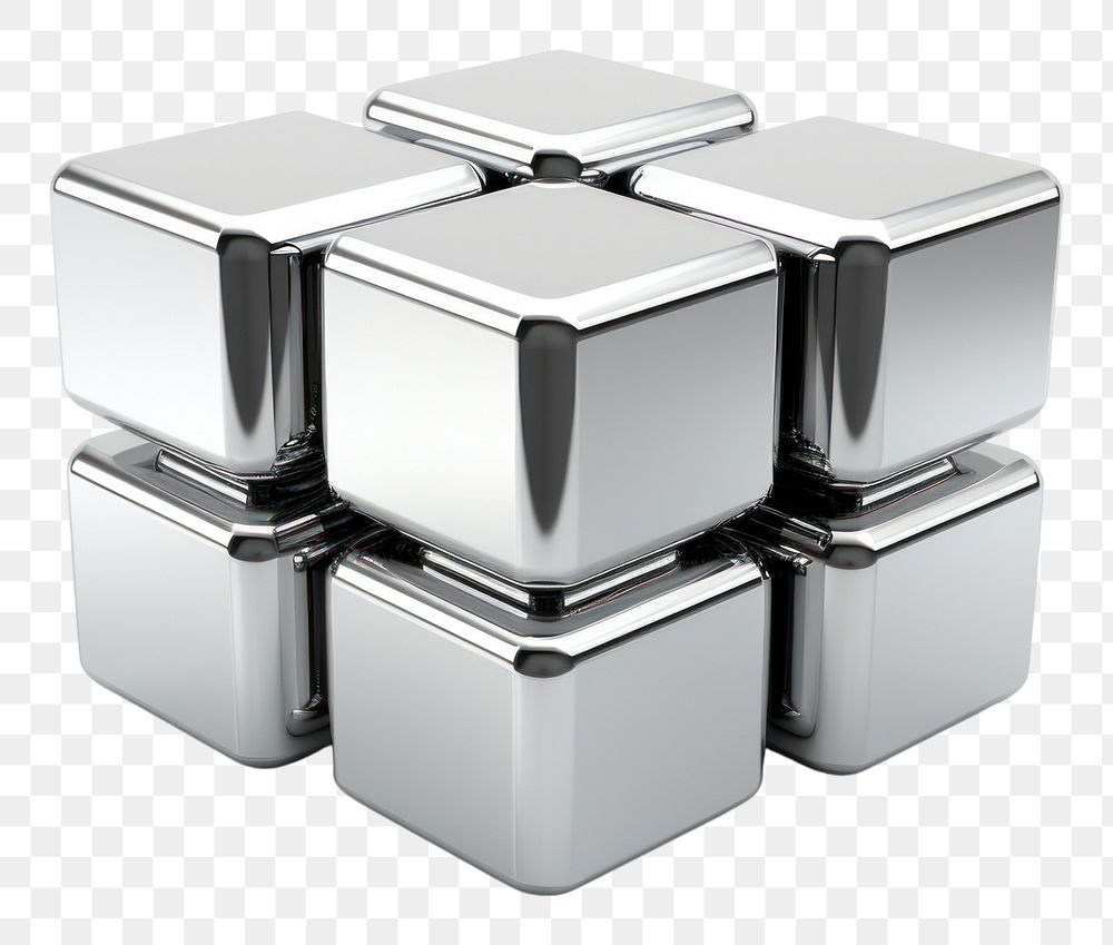 PNG Blockchain Chrome material silver block white background.