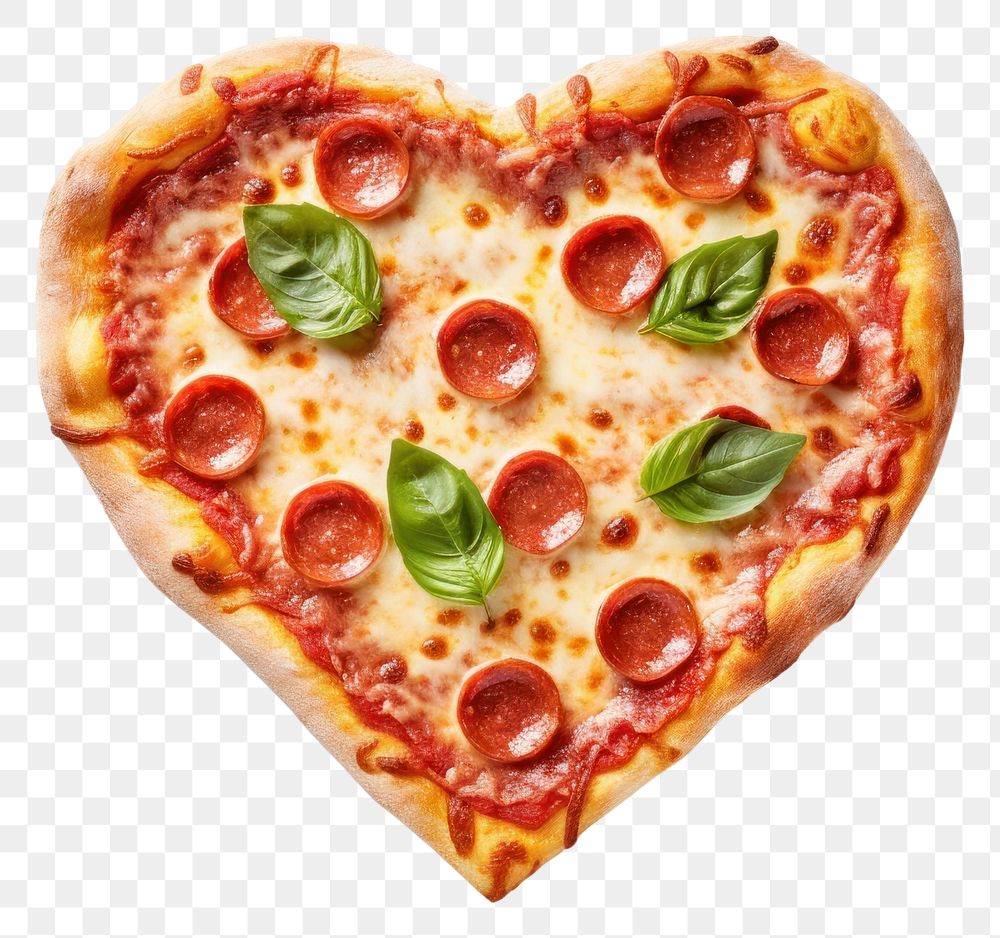 PNG Heart shape pizza food white background mozzarella