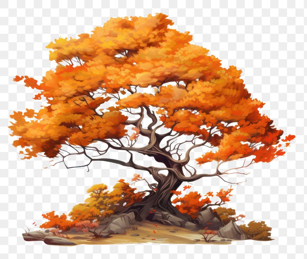 PNG Autumn tree plant tranquility creativity. AI generated Image by rawpixel.