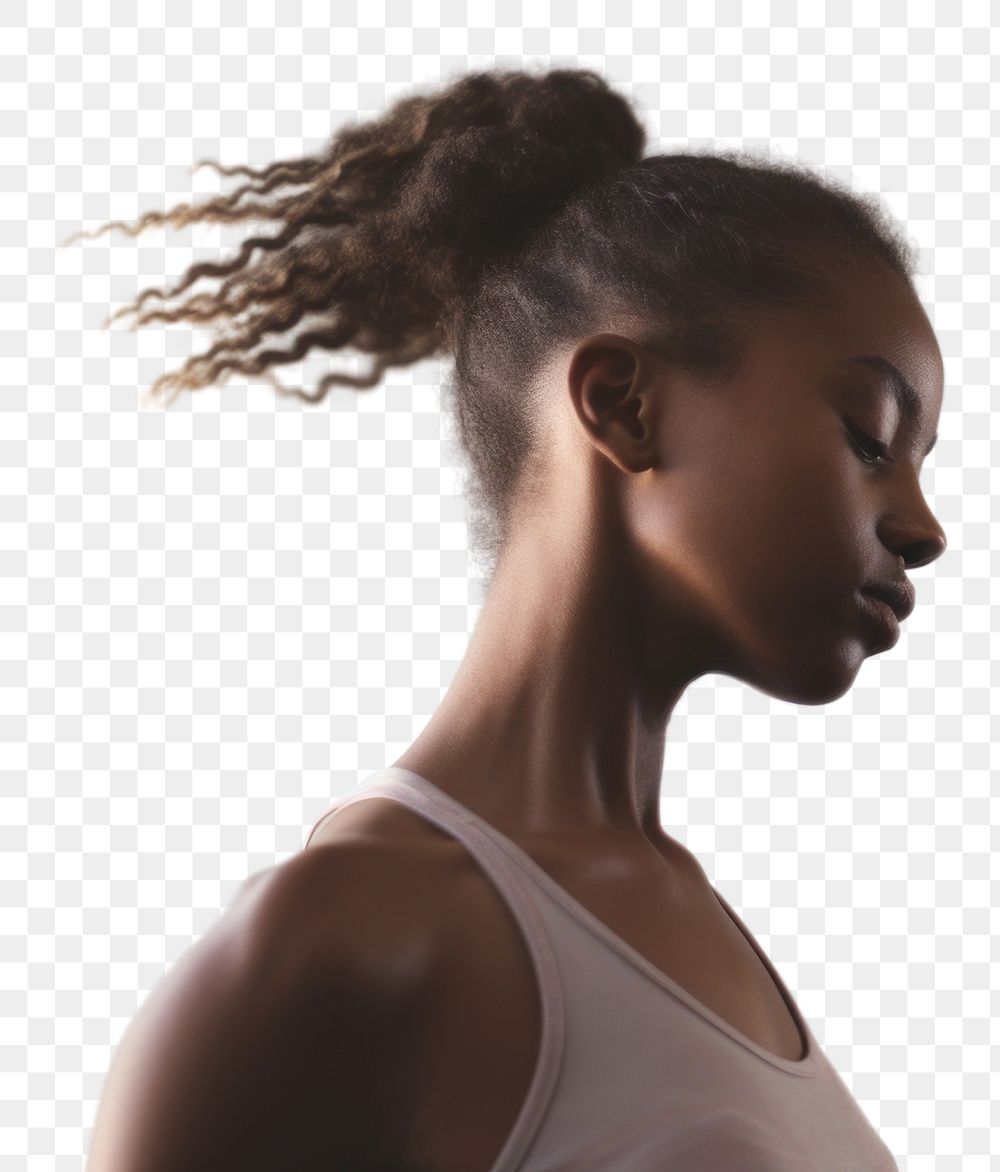 PNG  Girl doing side bend adult contemplation exercising. AI generated Image by rawpixel.