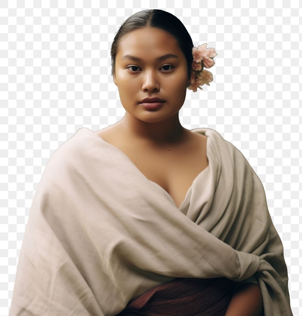 PNG  A chubby Tonga woman in traditional cloth portrait adult photo.