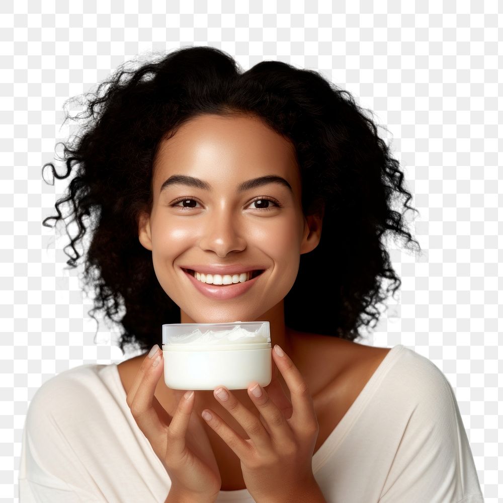 PNG  A Micronesian womans with skincare product portrait smile happy.