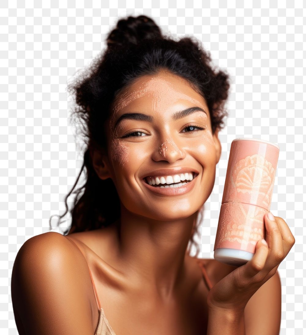 PNG  A Micronesian womans with skincare product laughing smile happy.