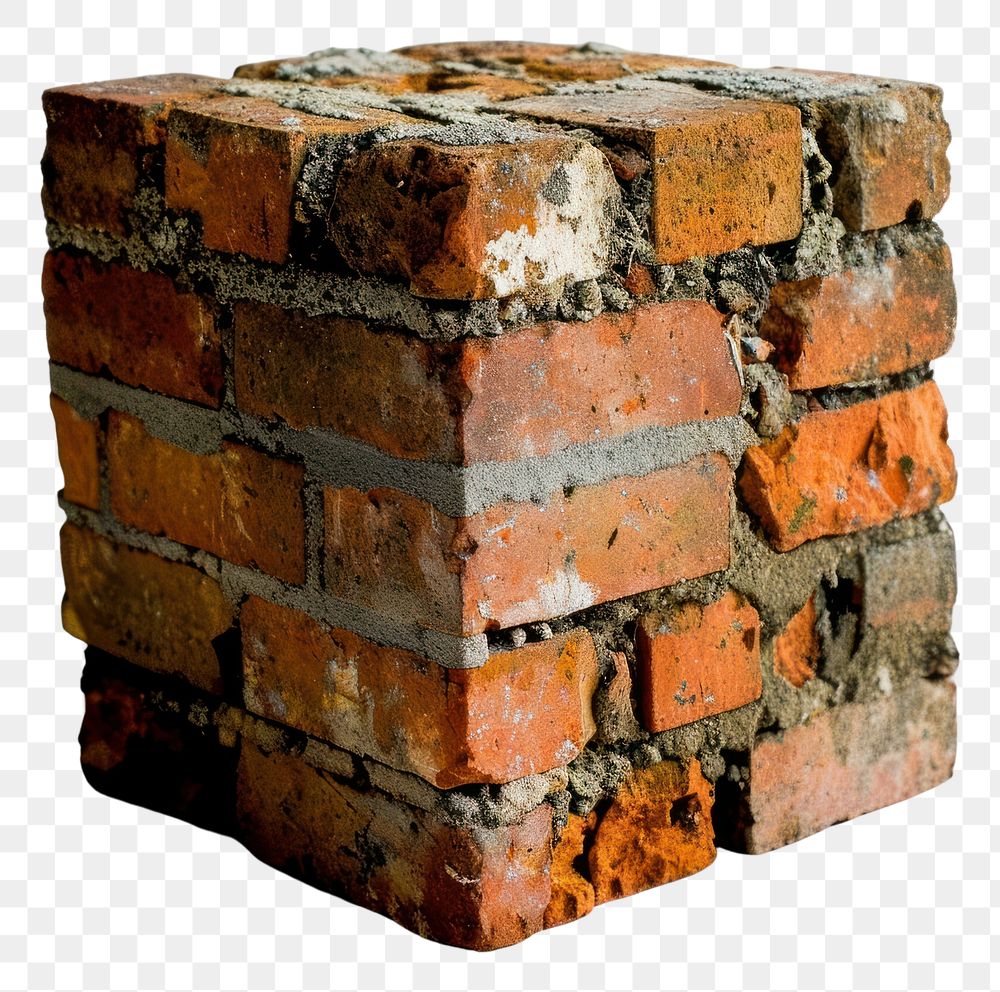 PNG  Brick cube white background architecture textured. AI generated Image by rawpixel.