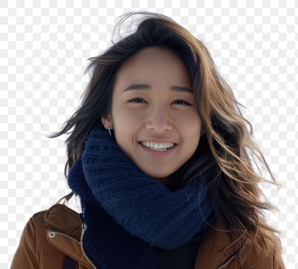 PNG Portrait scarf adult smile.