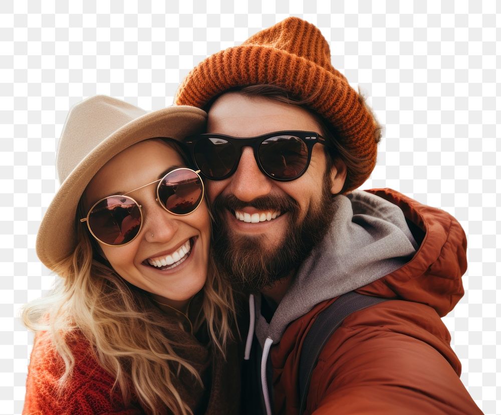 PNG  Couple traveler selfie portrait adult. AI generated Image by rawpixel.