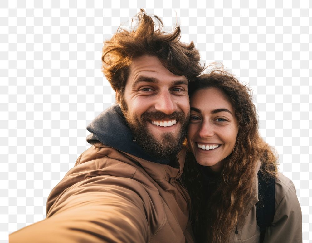 PNG  Couple traveler selfie laughing portrait. AI generated Image by rawpixel.