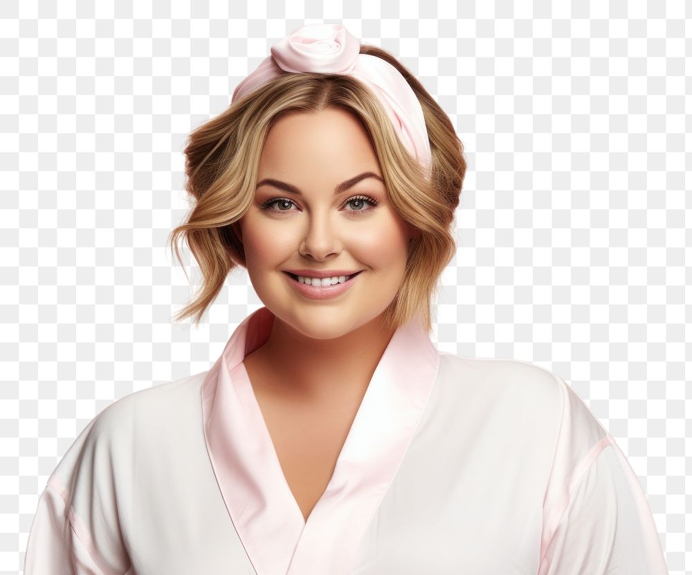 PNG Chubby woman on tie her hair with band portrait smile fashion. AI generated Image by rawpixel.