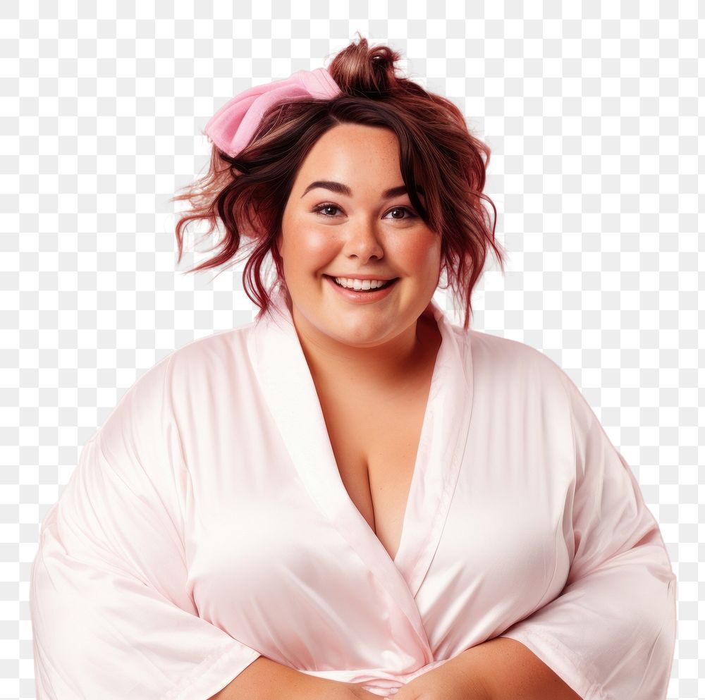 PNG Chubby woman on tie her hair with band portrait smile adult. AI generated Image by rawpixel.