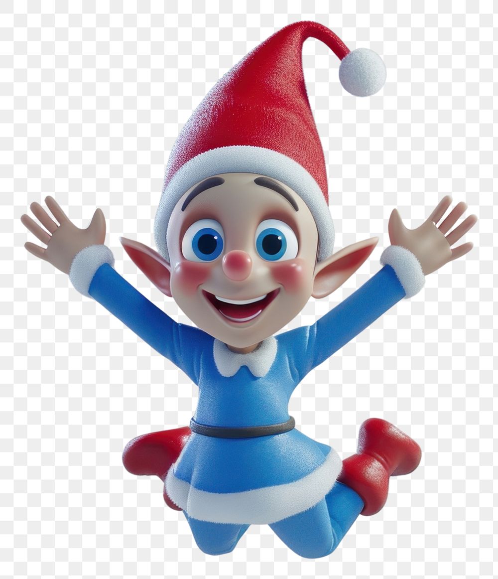 PNG Elf happy jumpping figurine toy elf.