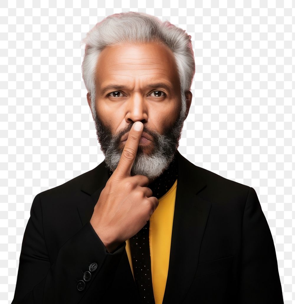 PNG Man keep quiet gesture portrait adult beard. AI generated Image by rawpixel.