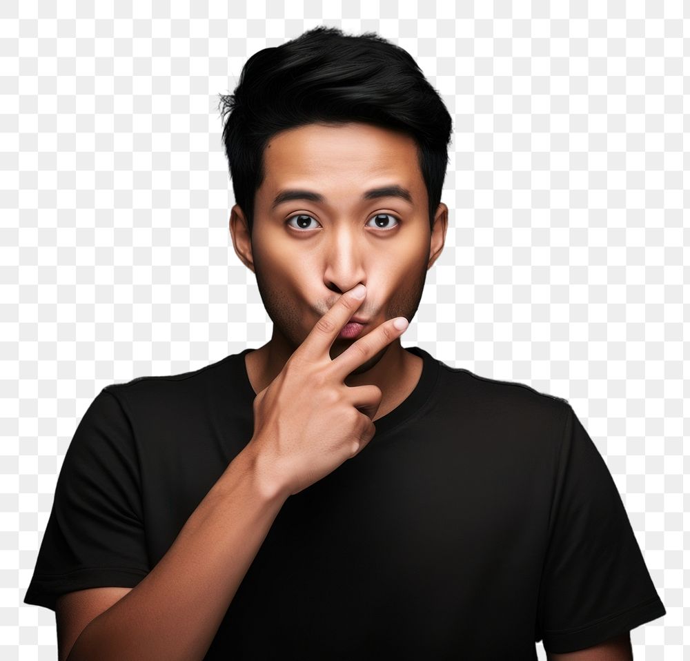 PNG Man keep quiet gesture portrait photo gray. AI generated Image by rawpixel.