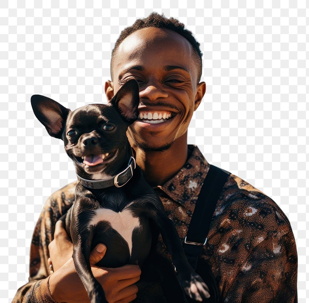 PNG  Man holding their dog beach chihuahua outdoors.