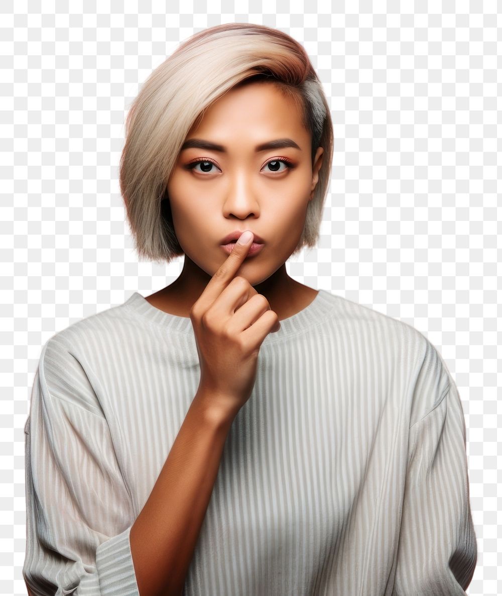 PNG Woman keep quiet gesture portrait blonde adult. AI generated Image by rawpixel.