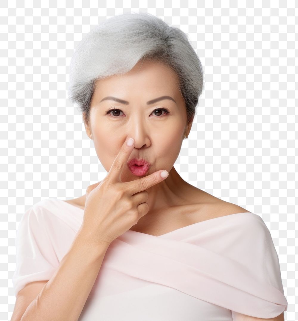 PNG Asian woman keep quiet gesture adult contemplation perfection.