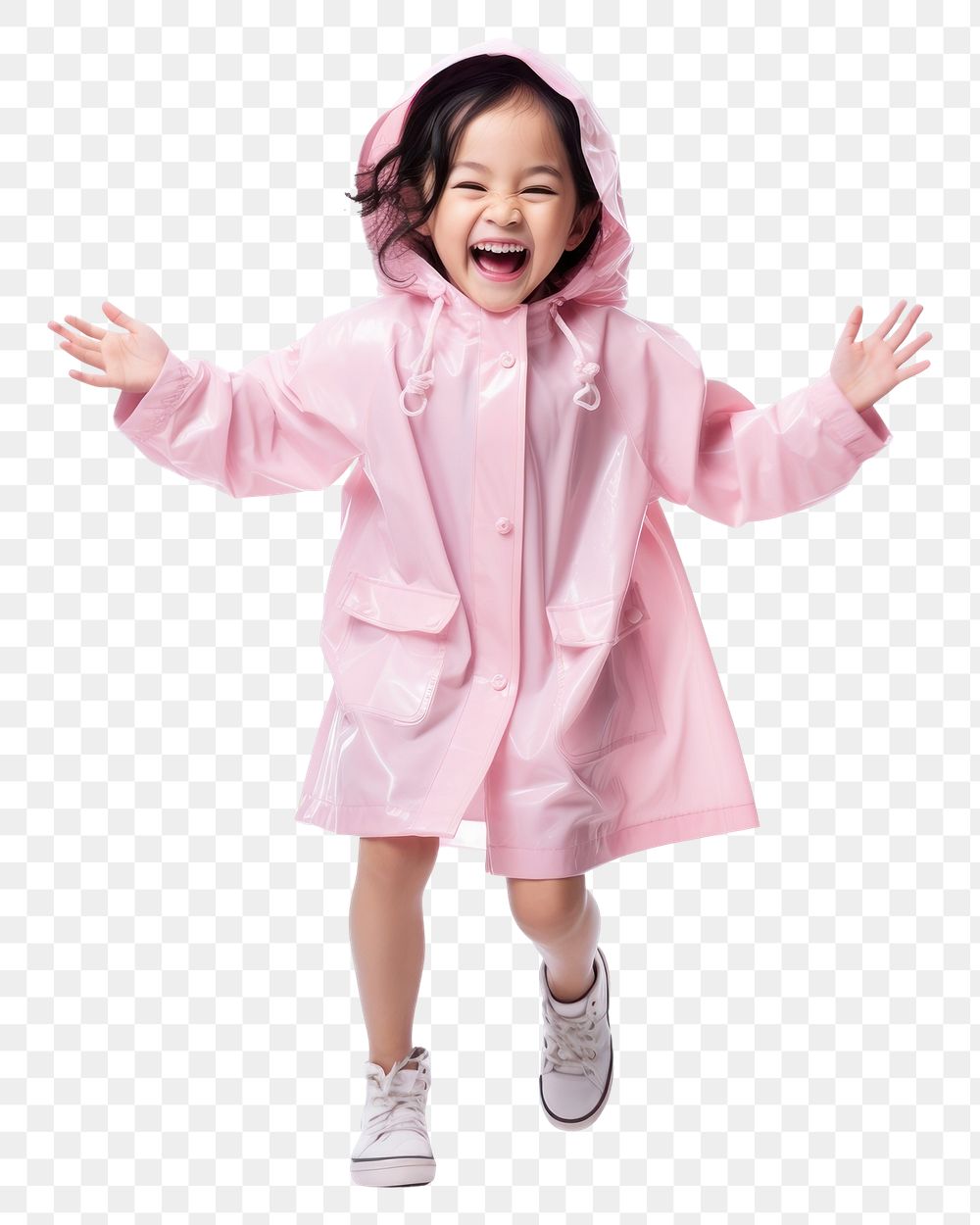 PNG  Kid in raincoat stomping footwear child pink.