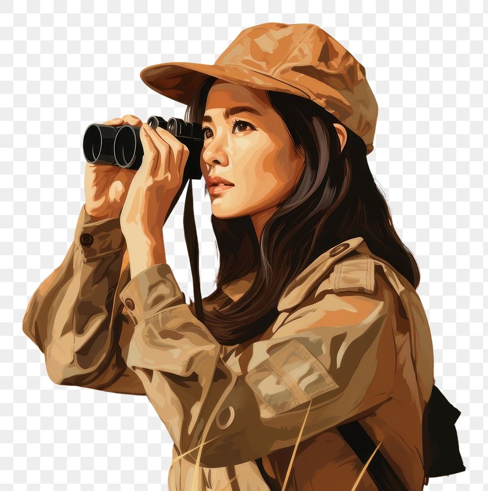 PNG  Woman using Binoculars binoculars outdoors adult. AI generated Image by rawpixel.