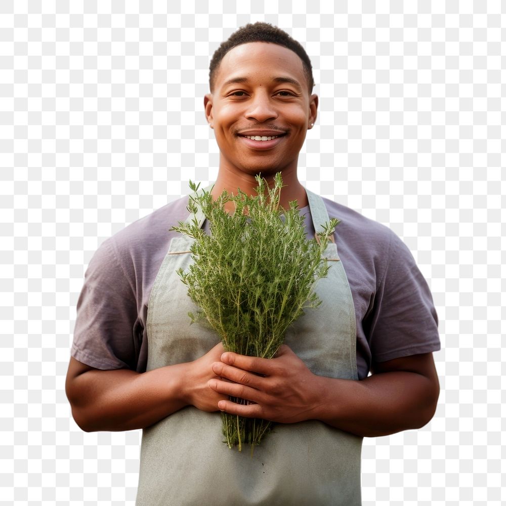 PNG  Holding Thyme herbs plant smile happiness.