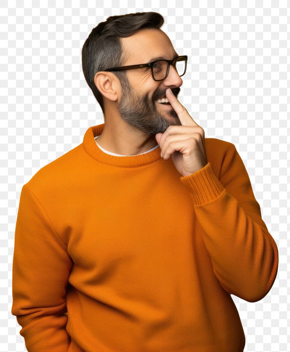 PNG Finger on mouth gesture sweater adult man. AI generated Image by rawpixel.
