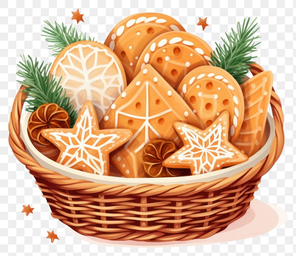 PNG Christmas cookies basket gingerbread dessert.