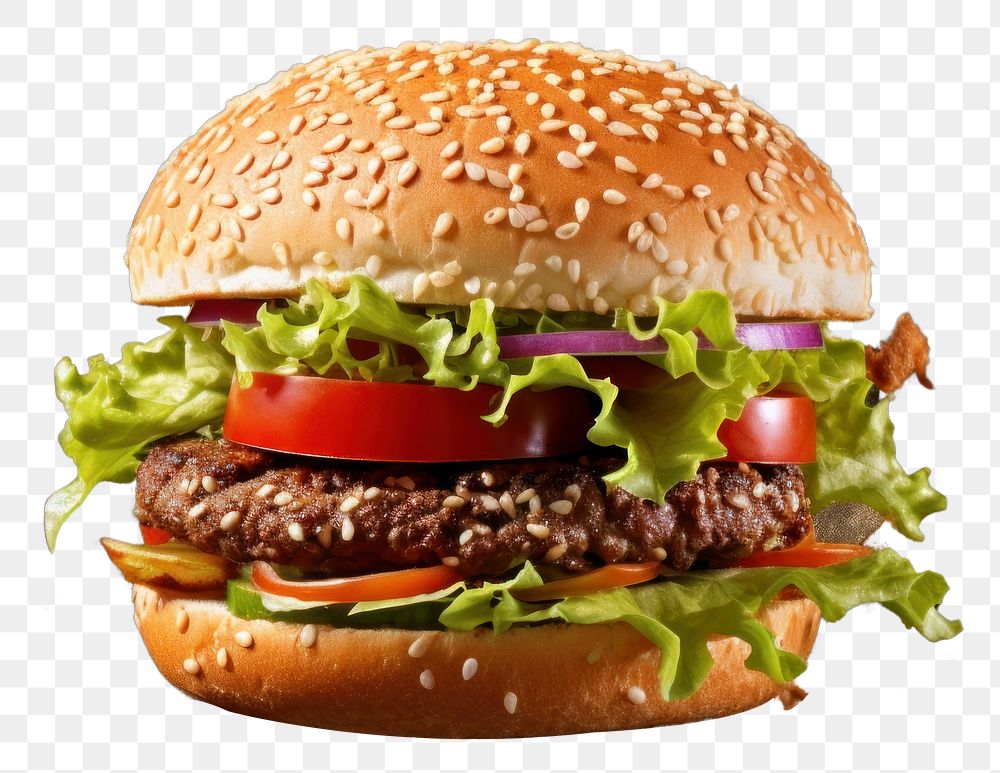 PNG  Burger food hamburger vegetable.