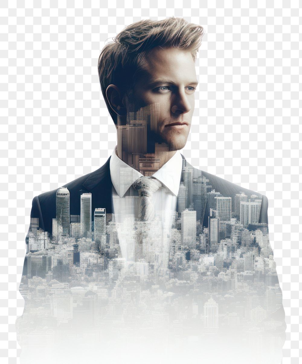 PNG  Double exposure photography business man and the city portrait people adult.