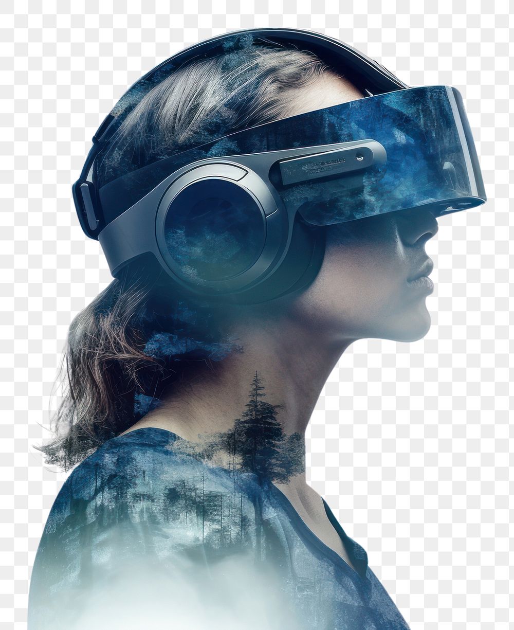 PNG  Double exposure photography vr gamer and future world portrait outdoors nature.