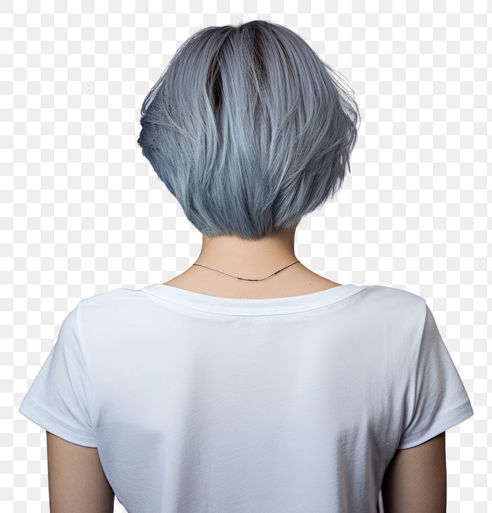 PNG Woman in white t-shirt adult back blue.