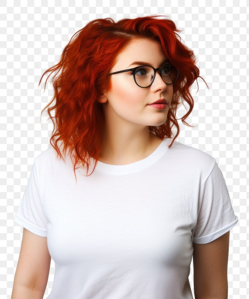 PNG Woman in white t-shirt portrait glasses adult.