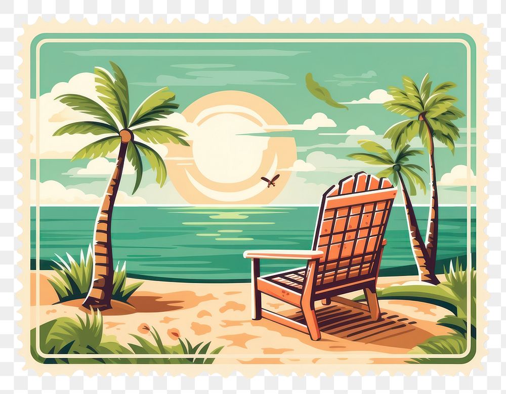 PNG Spring break postage stamp furniture chair beach.