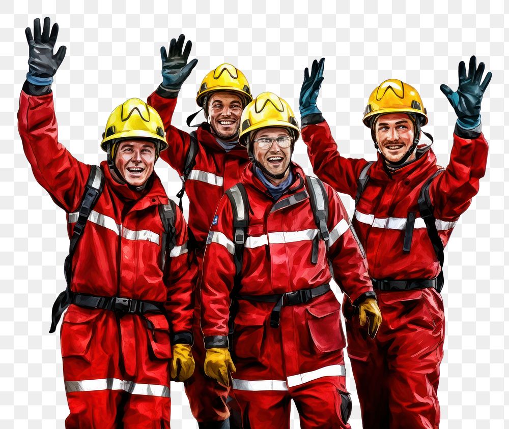 PNG Team of firefighters hardhat helmet people.