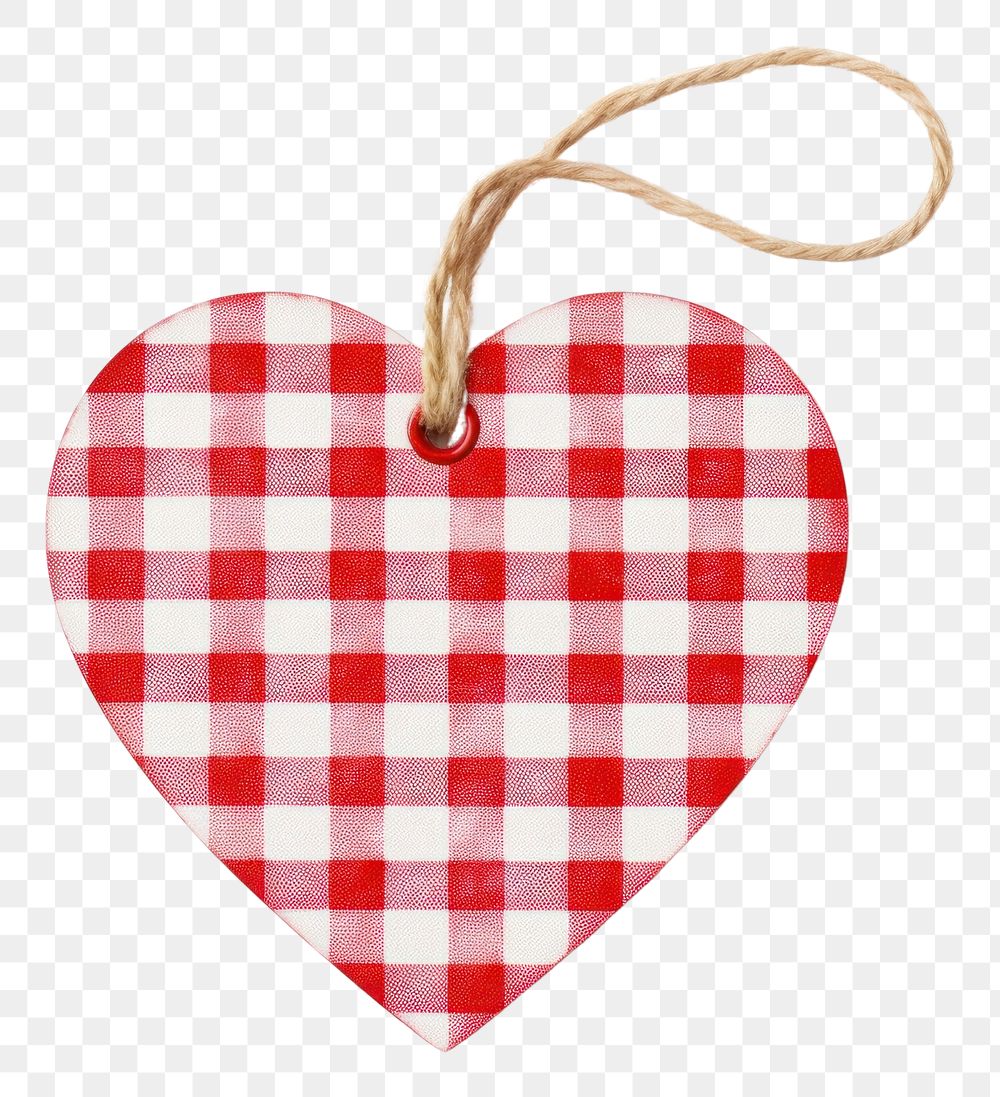 PNG Checked pattern heart shaped paper gift tag white background celebration accessories.