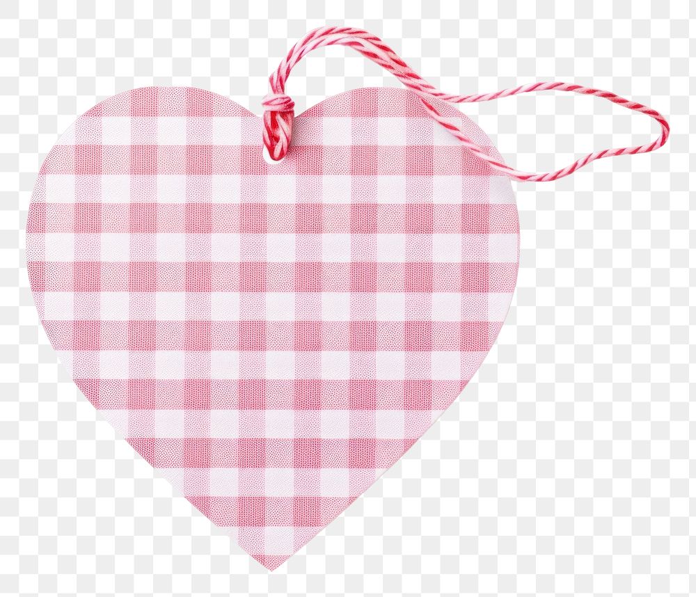 PNG Pink checked pattern heart shaped paper gift tag white background celebration decoration.