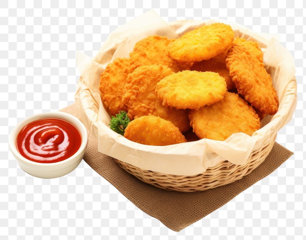 PNG Chicken nuggets ketchup basket food.