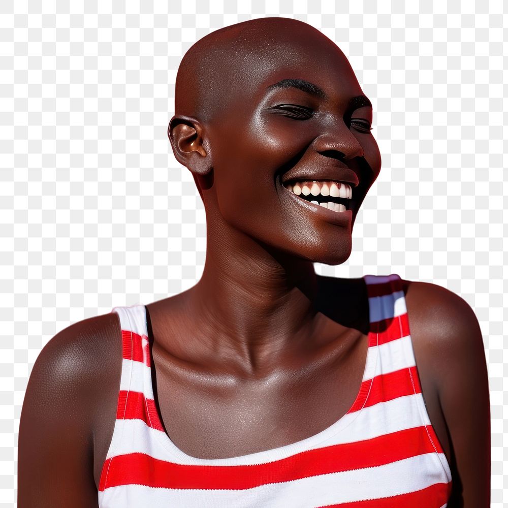 PNG  Young black woman portrait laughing smile.