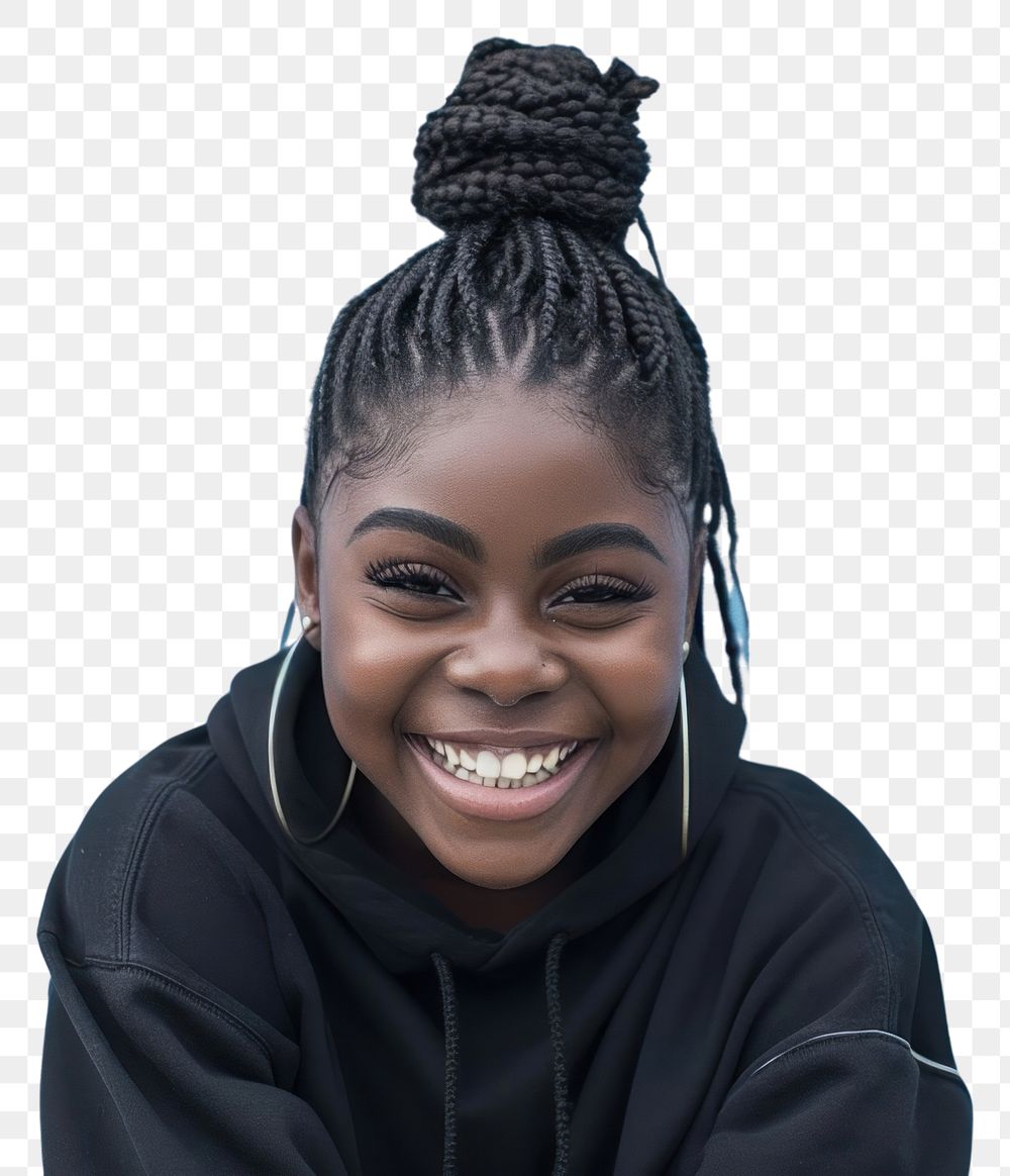 PNG  Young black woman portrait smile happy.