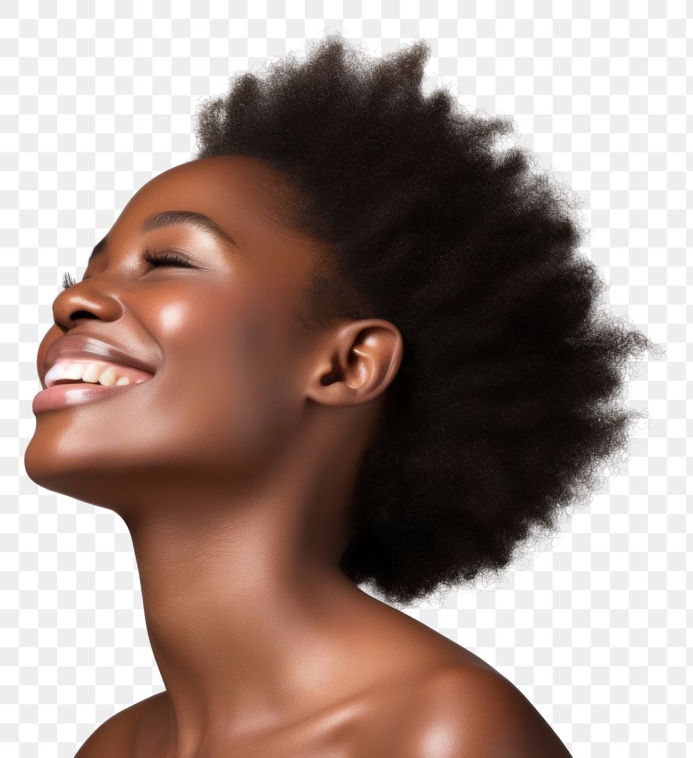 PNG  Black woman portrait laughing smiling.